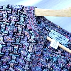 South Cotton Bolivia Hand Knit Button down Sweater Cotton & Viscose VTG sz M